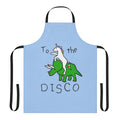 Colorful apron featuring a unicorn riding a triceratops against a disco background