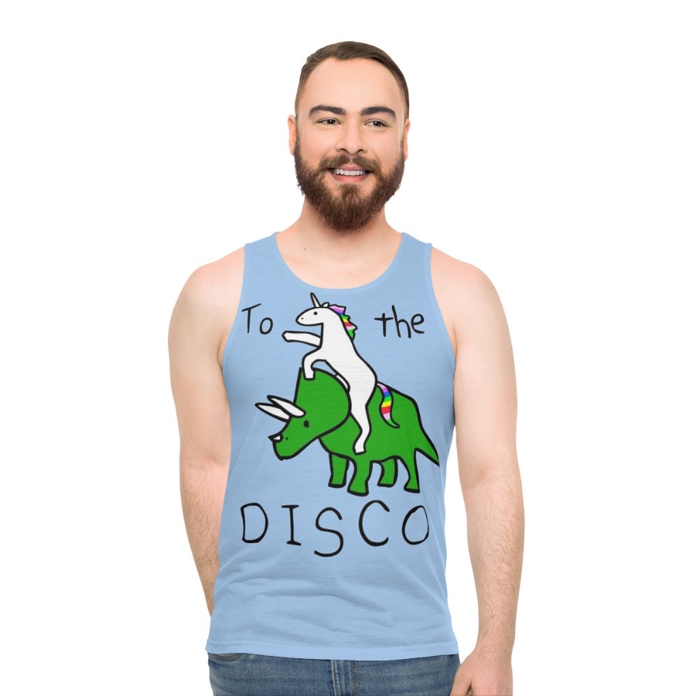 Disco Unicorn Riding Triceratops Unisex Tank Top