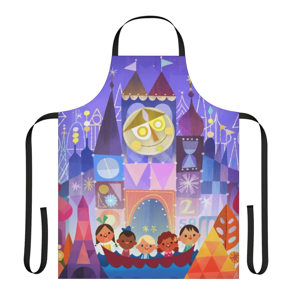 A Disney-themed kitchen apron inspired by the "It's a Small World" attraction.