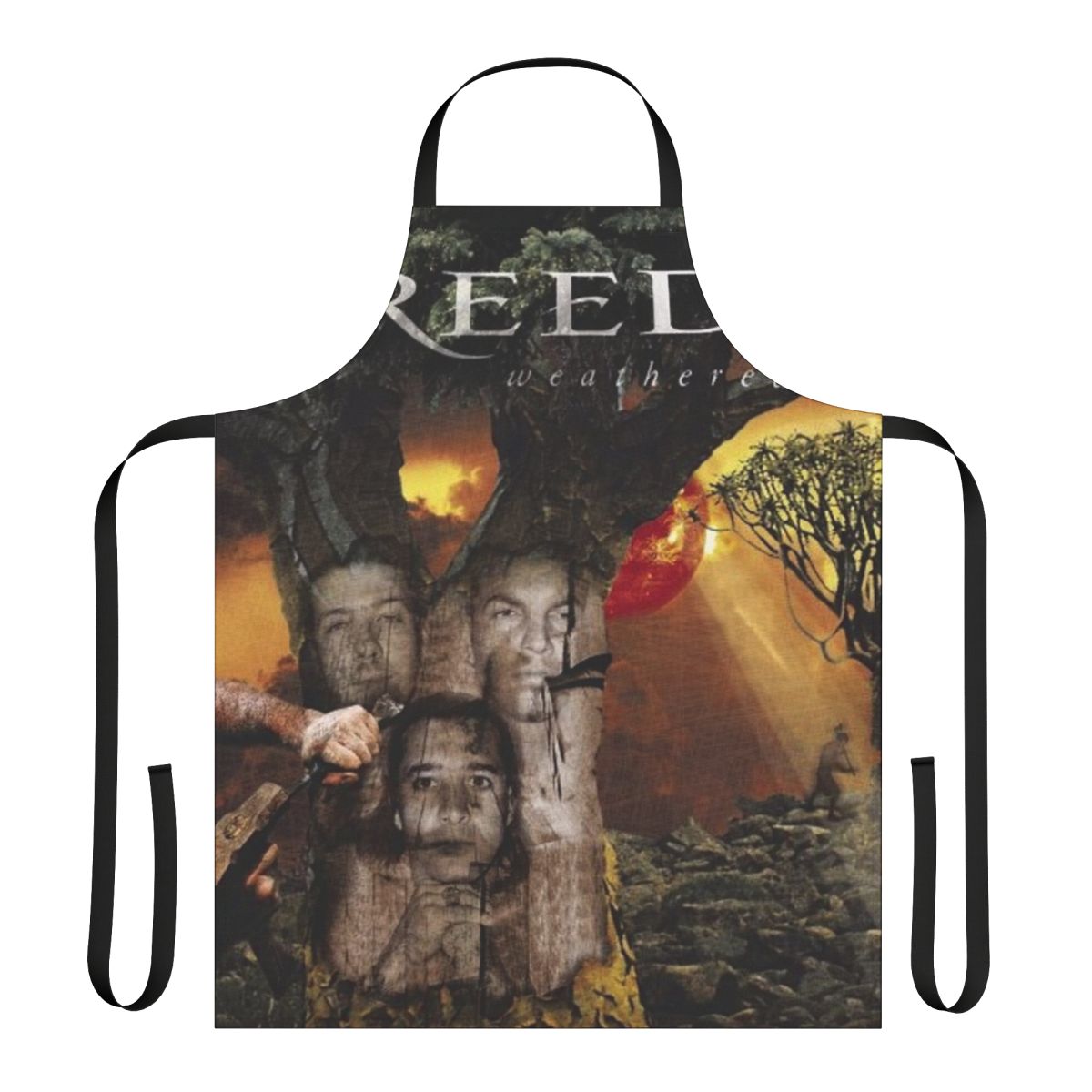 Weathered and distressed Creed band logo apron
