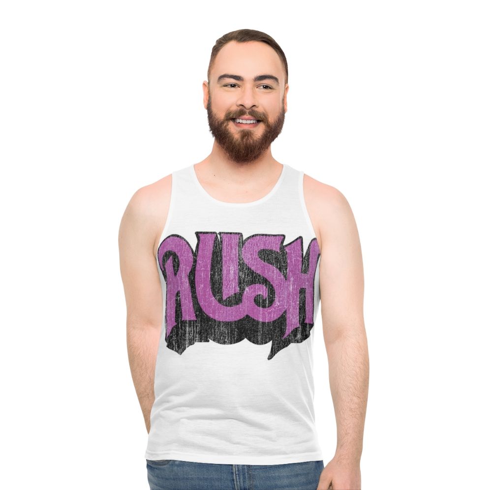 Unisex rush band distressed logo tank top