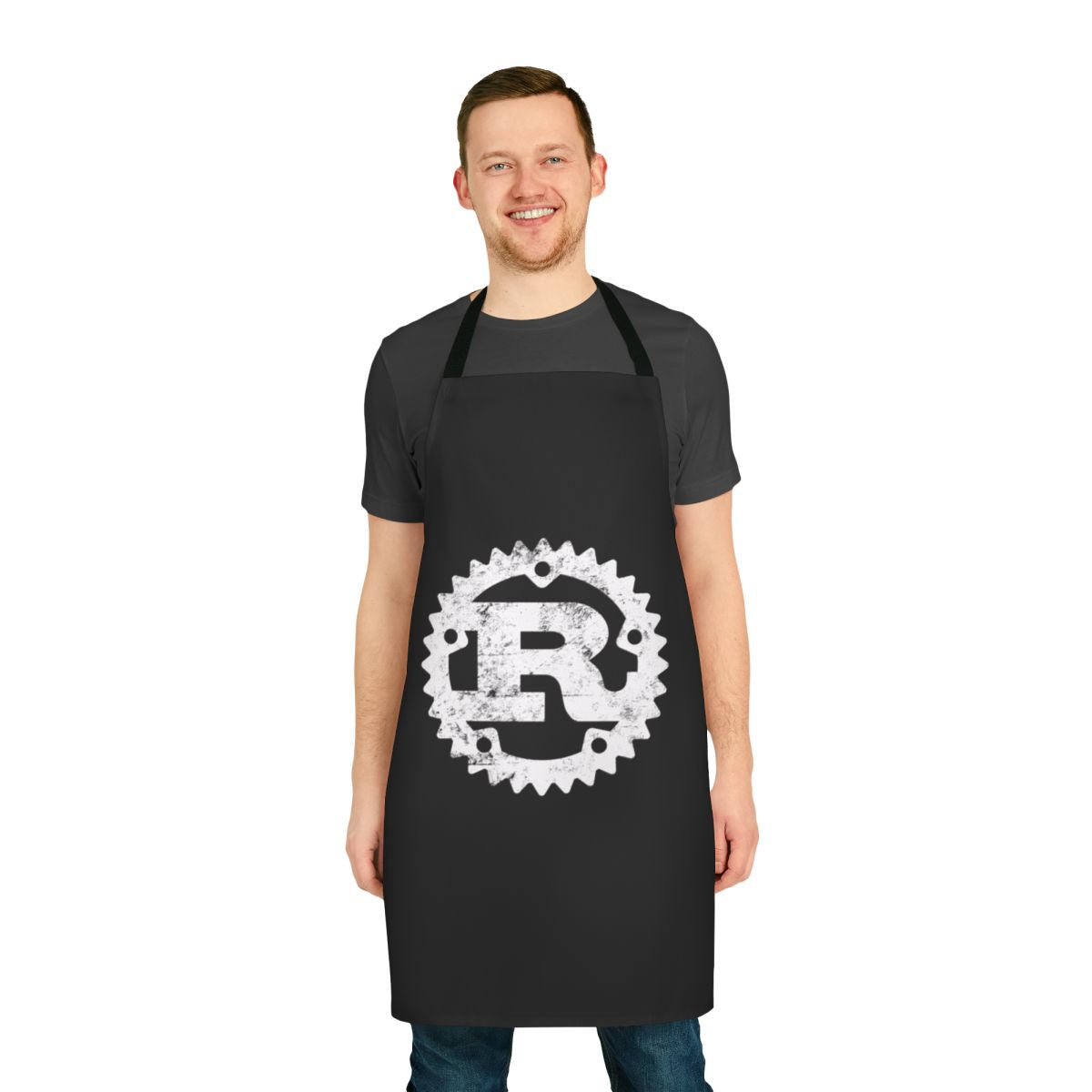 Distressed apron featuring the Rust programming language logo