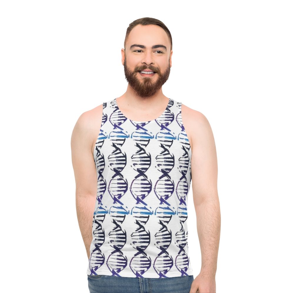 Unisex tank top with abstract DNA strand and piano key design