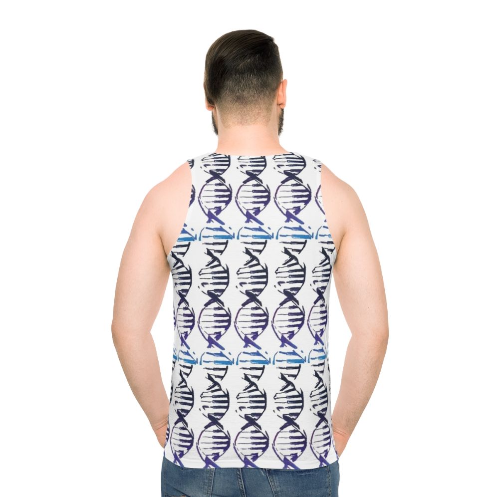 Unisex tank top with abstract DNA strand and piano key design
