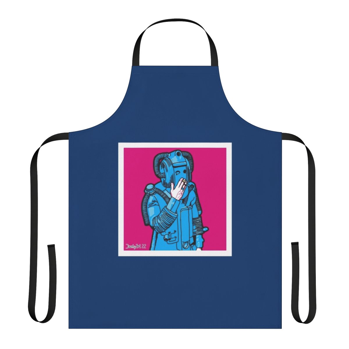 Cyberman figure smoking while wearing an apron
