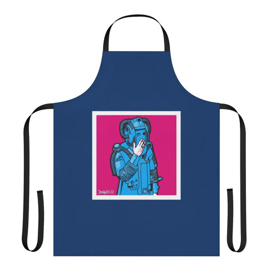 Cyberman figure smoking while wearing an apron