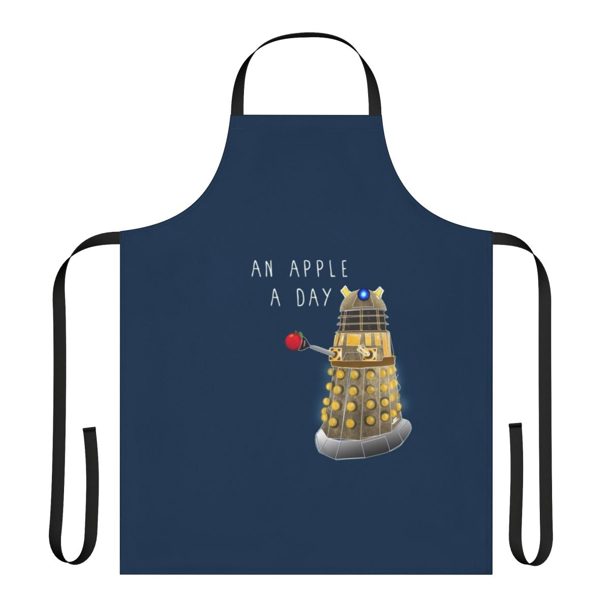 A quirky apron featuring an apple design and the phrase "An Apple a Day Keeps the Doctor Away"
