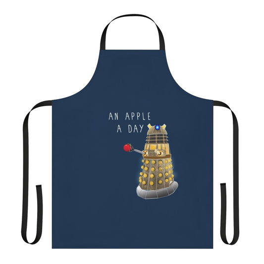 A quirky apron featuring an apple design and the phrase "An Apple a Day Keeps the Doctor Away"