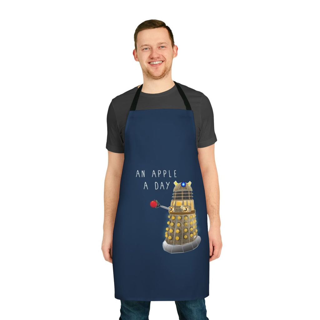 A quirky apron featuring an apple design and the phrase "An Apple a Day Keeps the Doctor Away"