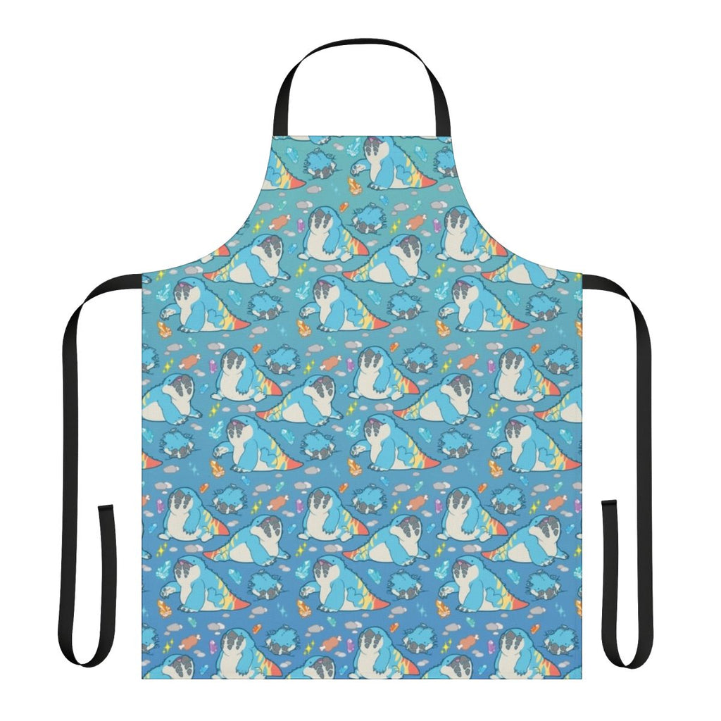 A vibrant and stylish apron featuring the beloved monster Dodogama from the Monster Hunter video game series.