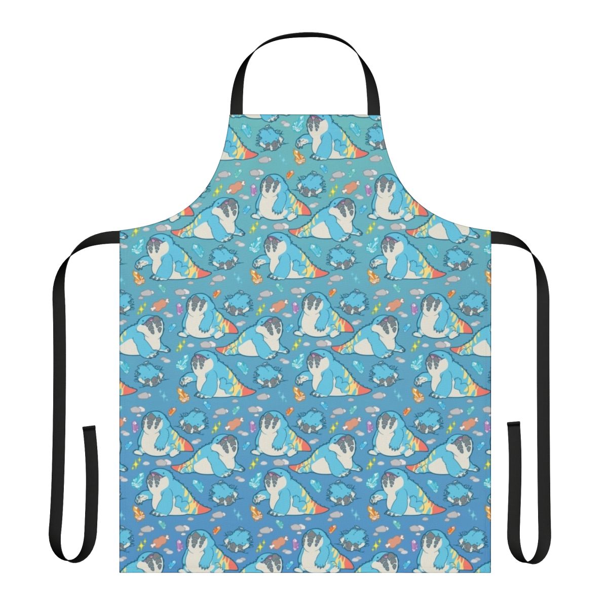 A vibrant and stylish apron featuring the beloved monster Dodogama from the Monster Hunter video game series.