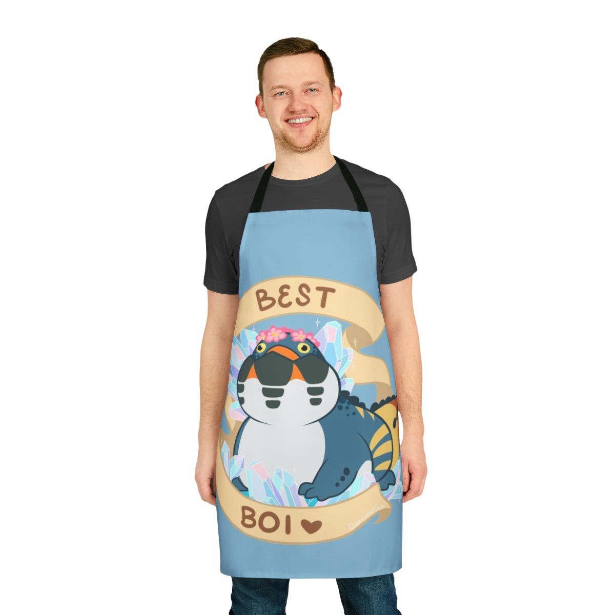 Dodogama-themed apron featuring the iconic Monster Hunter World creature in a cute chibi style