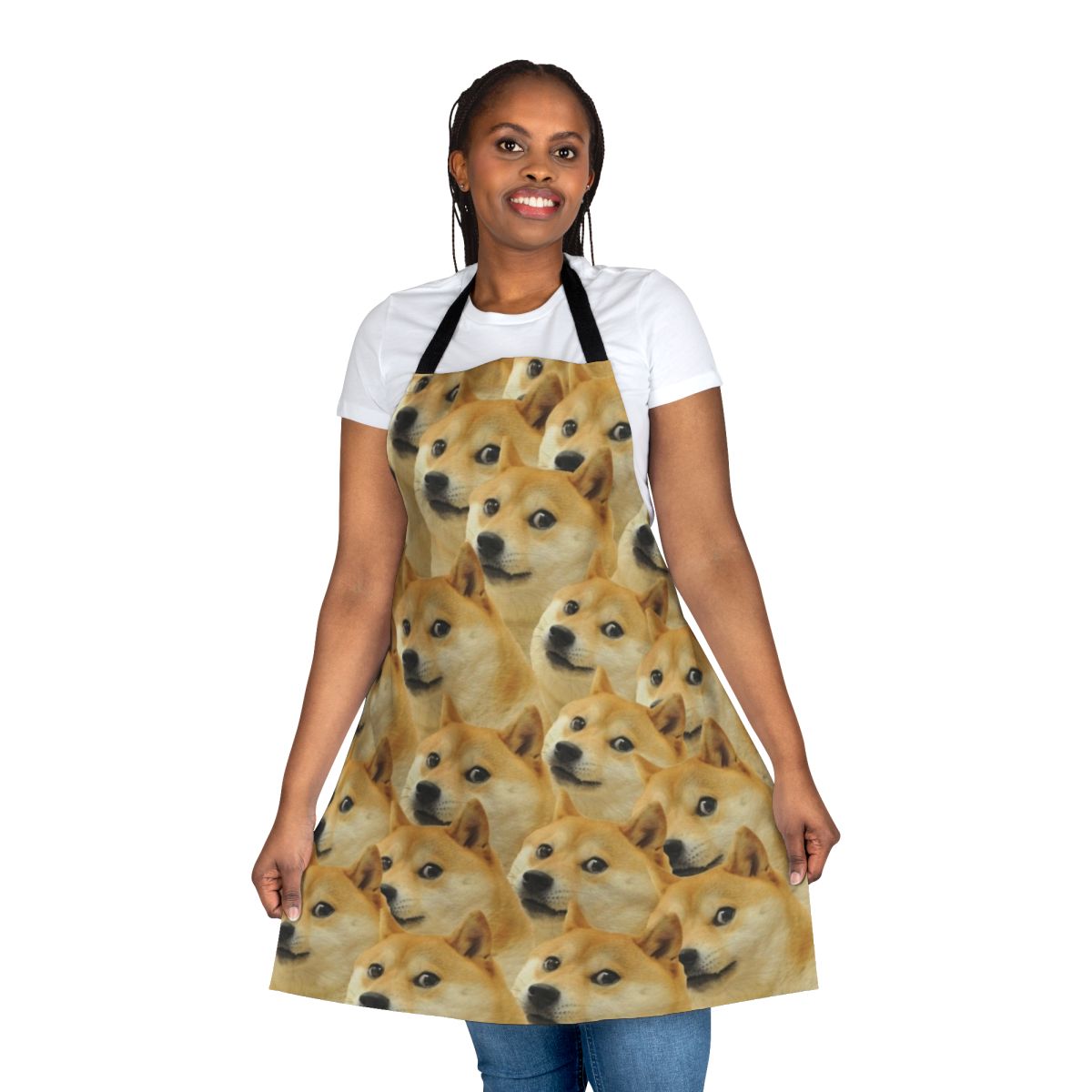 Colorful doge-themed apron with Shiba Inu pattern