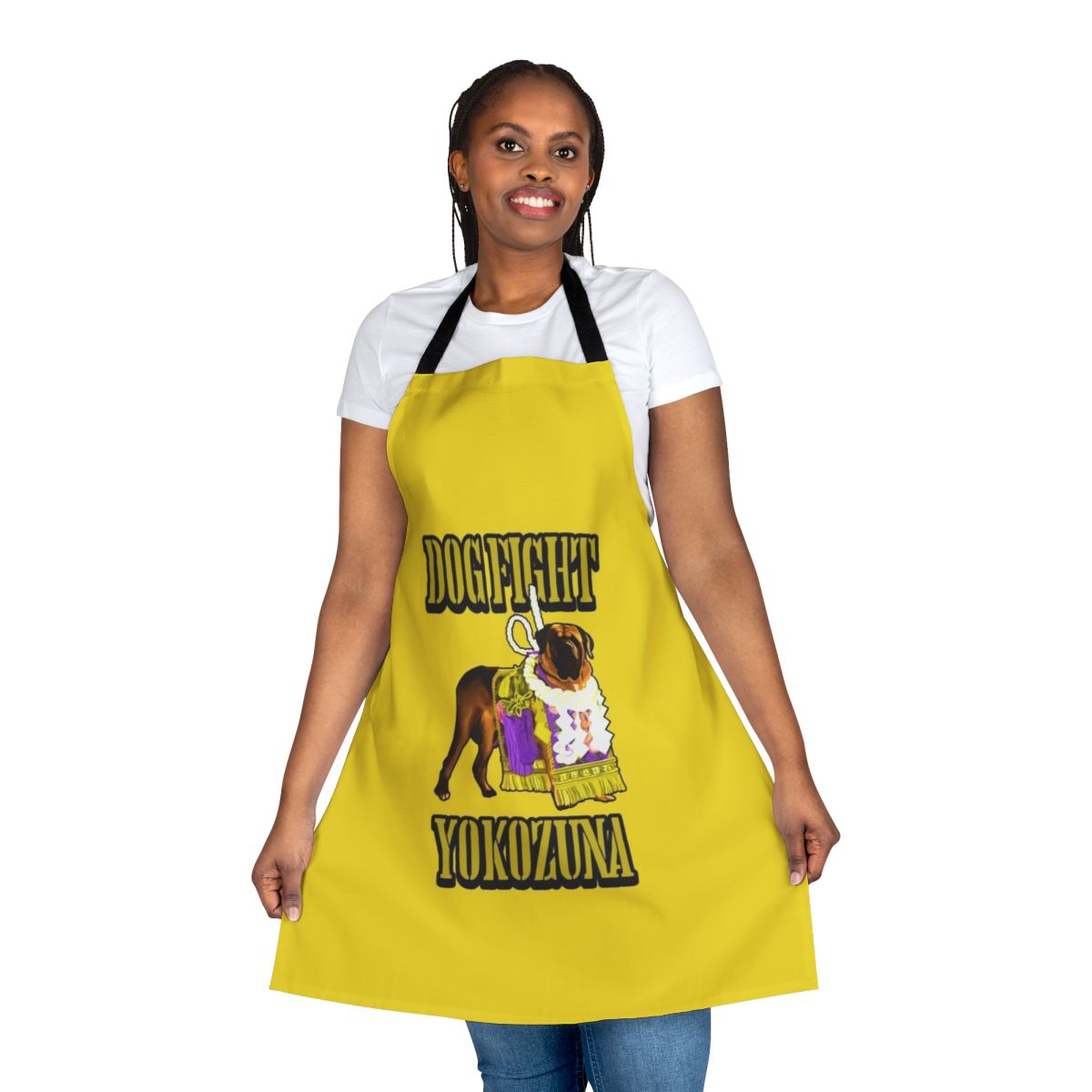 Dogfight Yokozuna-inspired apron featuring a stylized design from the No More Heroes video game series