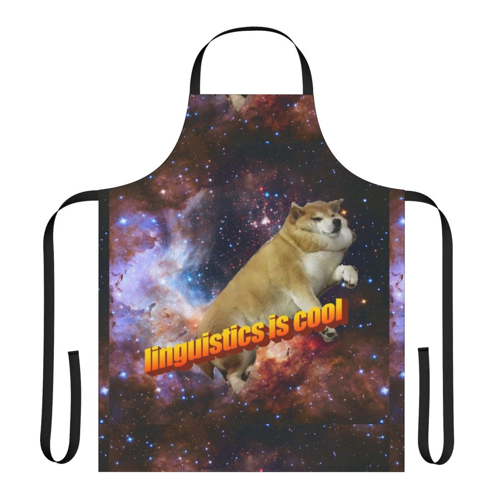 Apron featuring a stylized doggo design and linguistic elements like the IPA