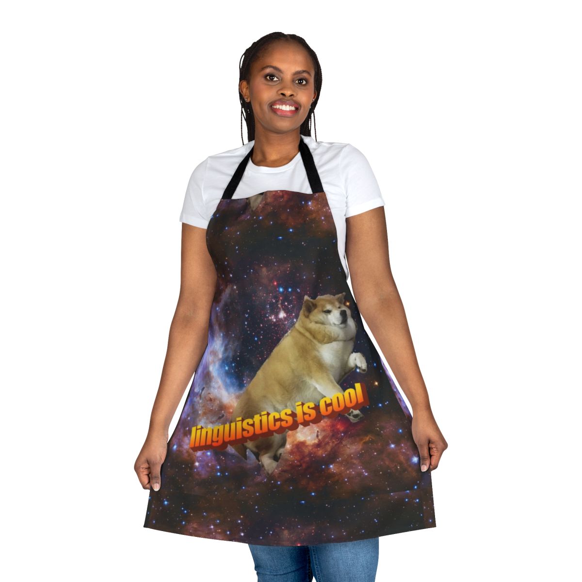 Apron featuring a stylized doggo design and linguistic elements like the IPA