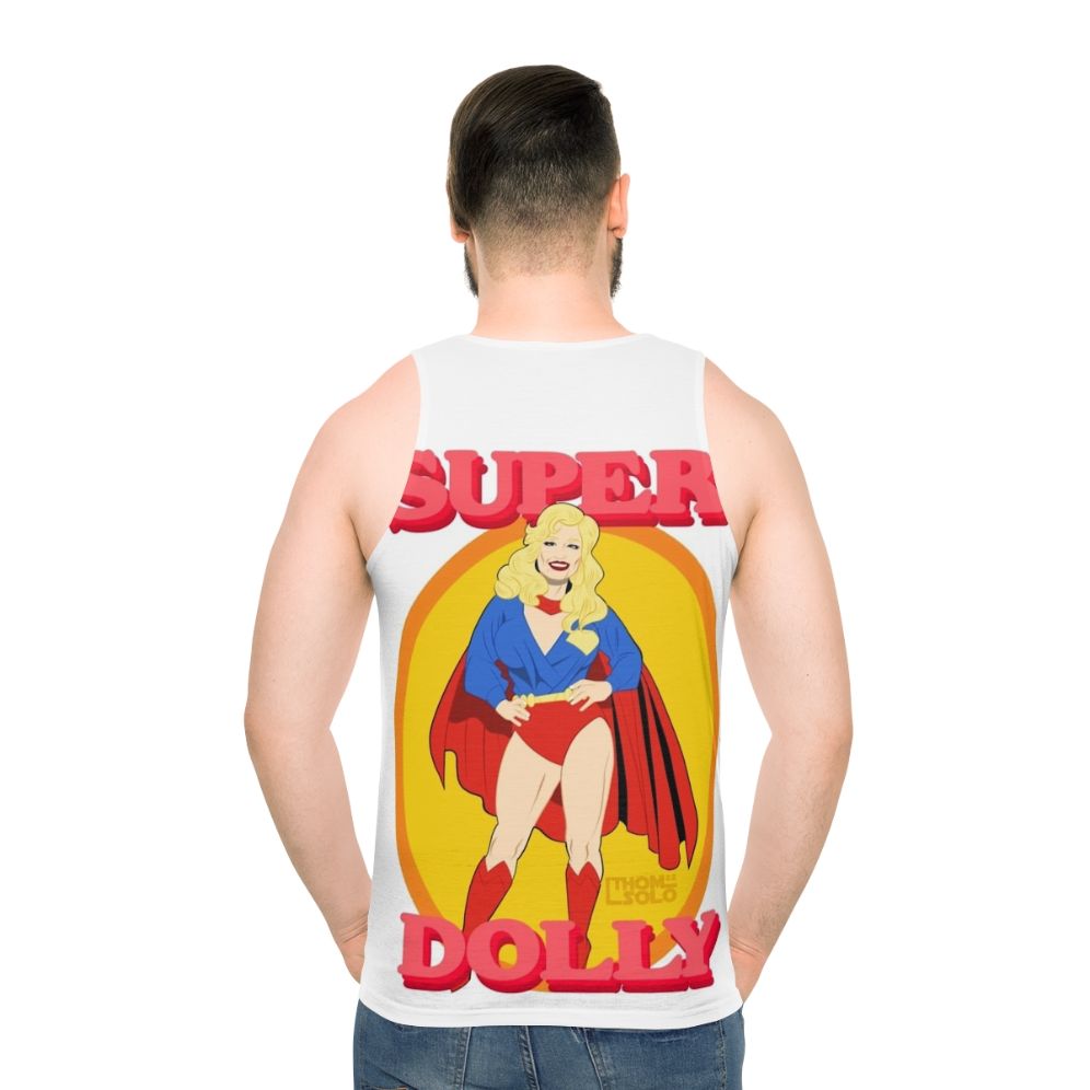Unisex tank top with Dolly Parton and superhero pinup style