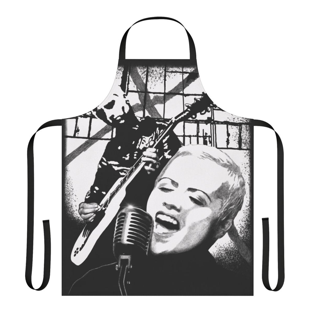 Dolores O'Riordan inspired fan art black and white pen and ink design on a high-quality apron