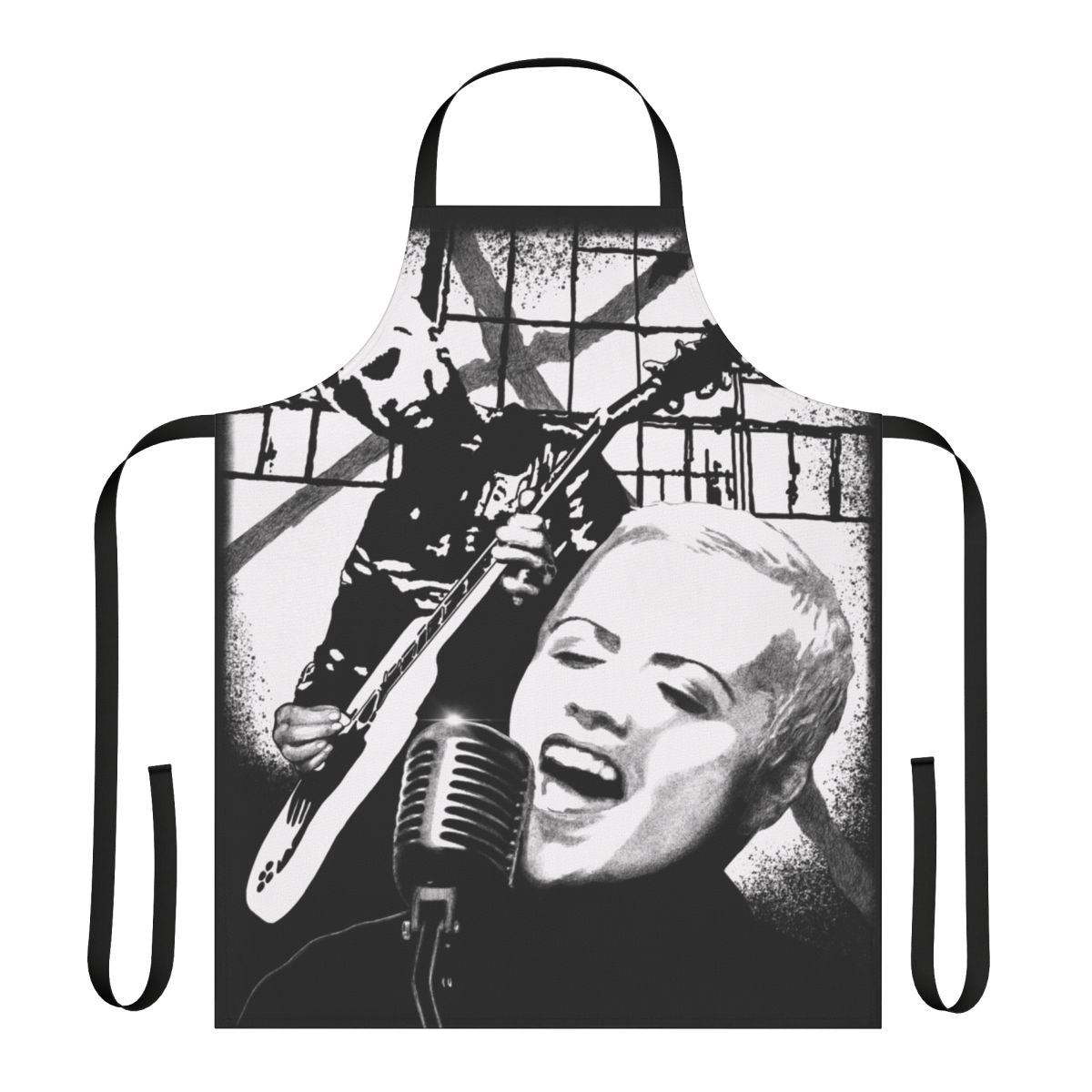 Dolores O'Riordan inspired fan art black and white pen and ink design on a high-quality apron