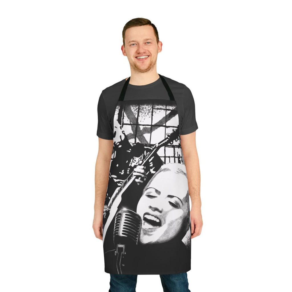 Dolores O'Riordan inspired fan art black and white pen and ink design on a high-quality apron