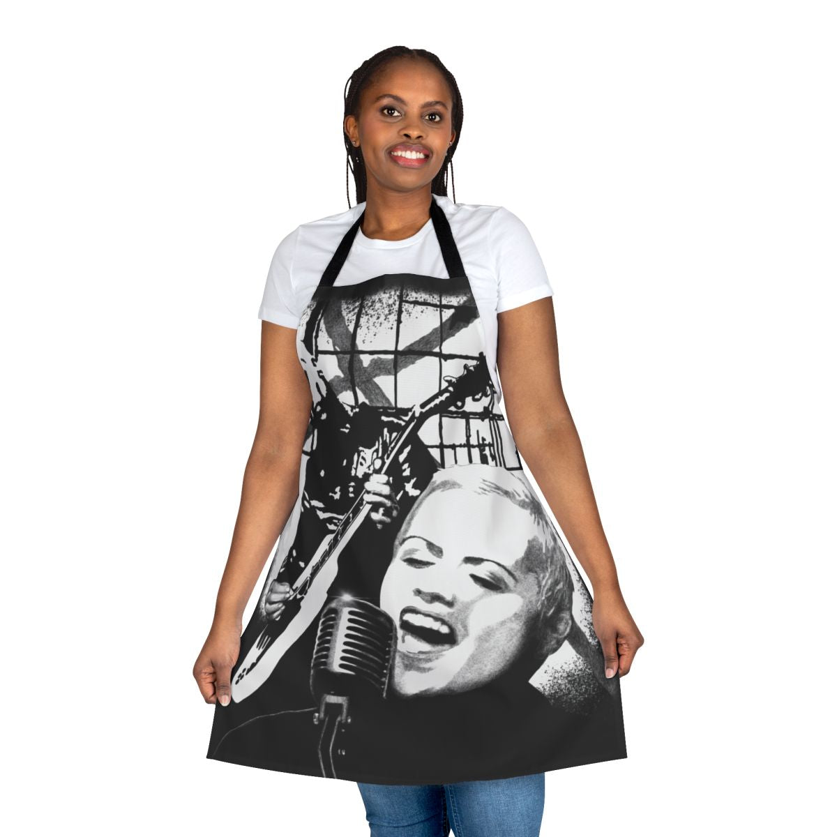 Dolores O'Riordan inspired fan art black and white pen and ink design on a high-quality apron