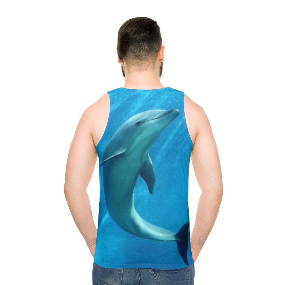 Dolphin unisex tank top with vibrant colors and nature-inspired design