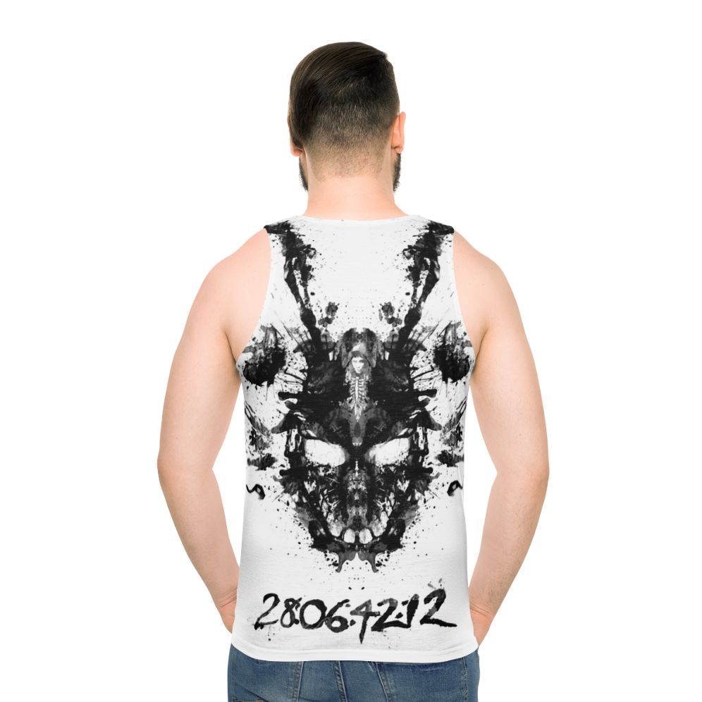 Donnie Darko inspired unisex tank top with Rorschach inkblot and Frank the Bunny