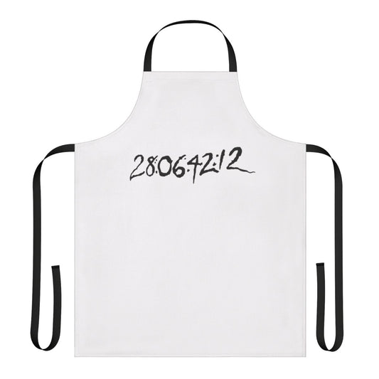 A high-quality apron featuring a design inspired by the cult classic film Donnie Darko, focusing on themes of time and the end of the world.