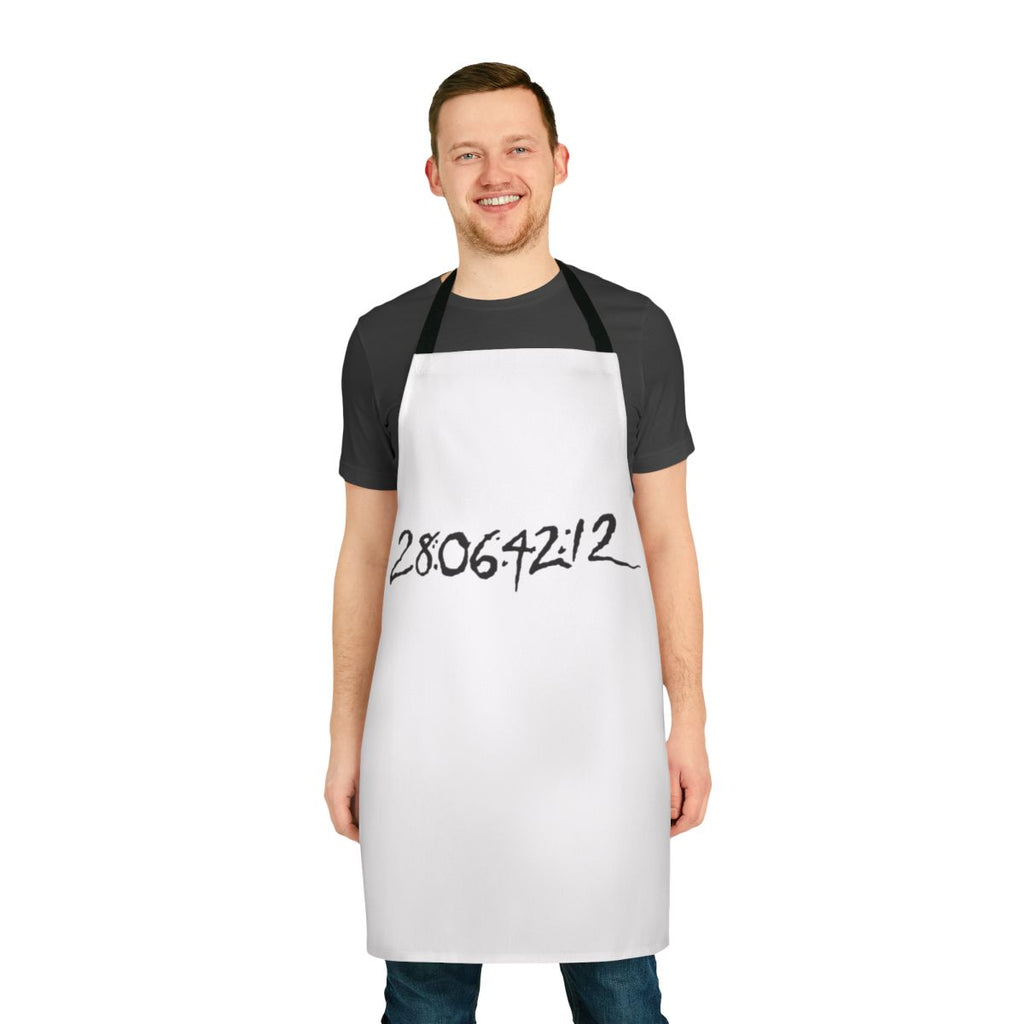 A high-quality apron featuring a design inspired by the cult classic film Donnie Darko, focusing on themes of time and the end of the world.