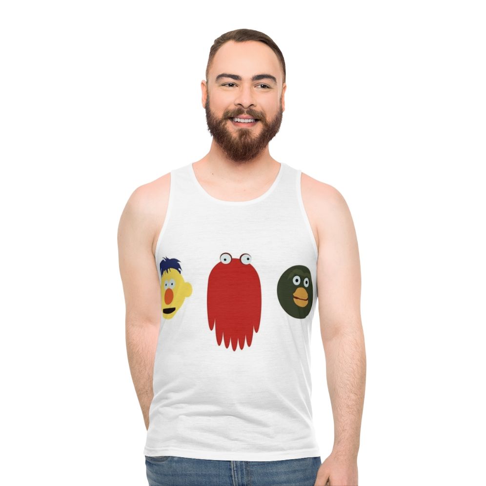 "Don't Hug Me I'm Scared" unisex tank top with dark humor graphic