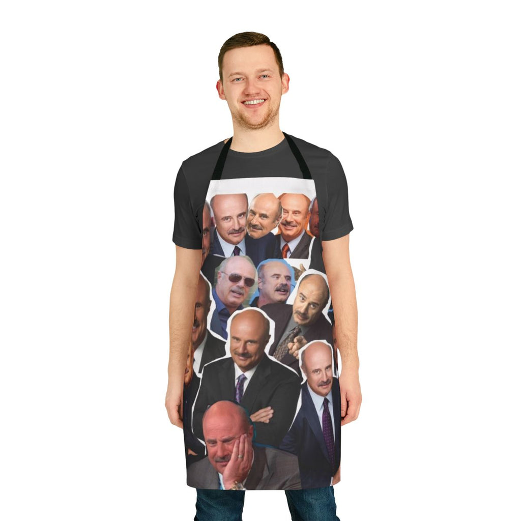 A funny kitchen apron featuring a Dr. Phil inspired design and popular meme quote.