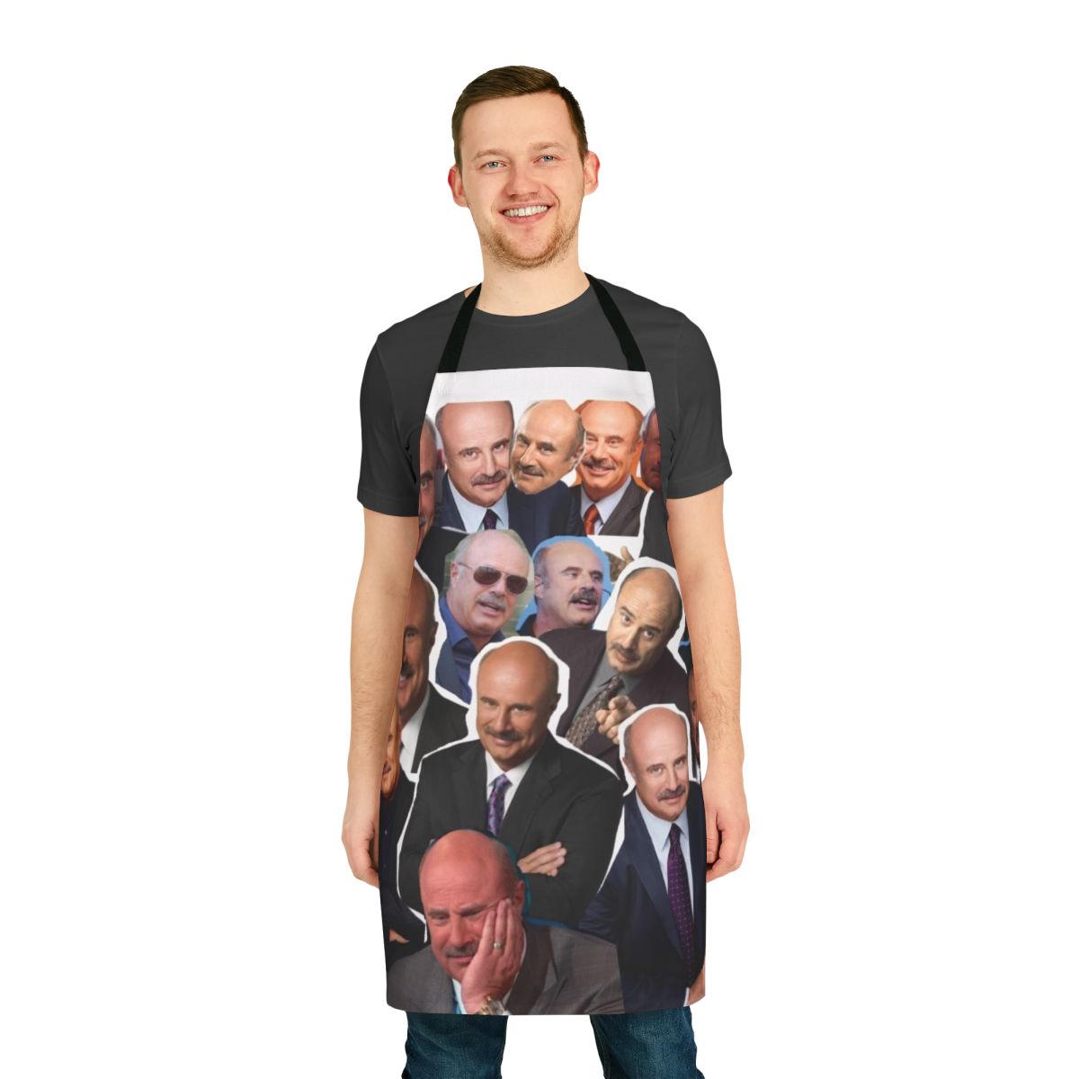 A funny kitchen apron featuring a Dr. Phil inspired design and popular meme quote.