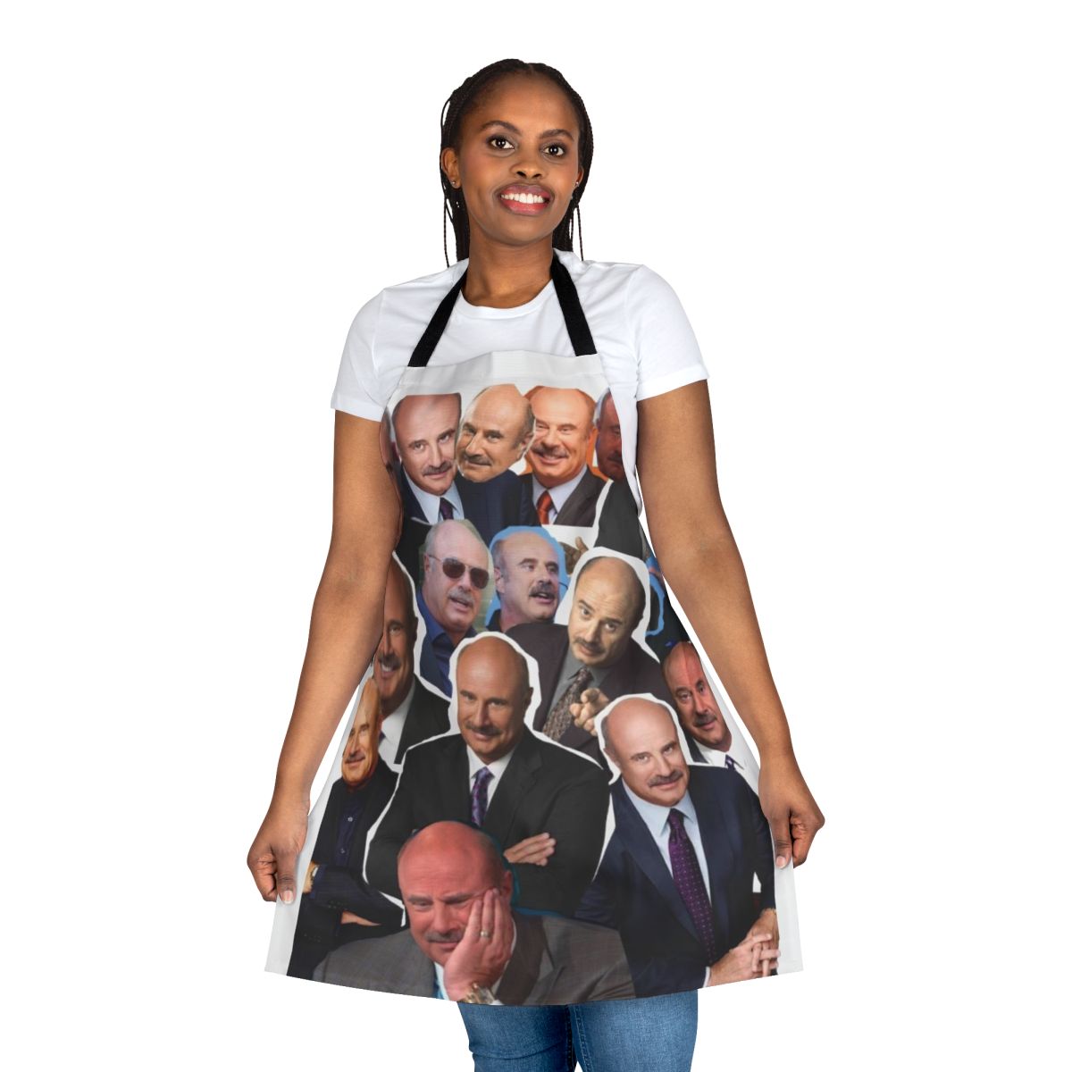 A funny kitchen apron featuring a Dr. Phil inspired design and popular meme quote.
