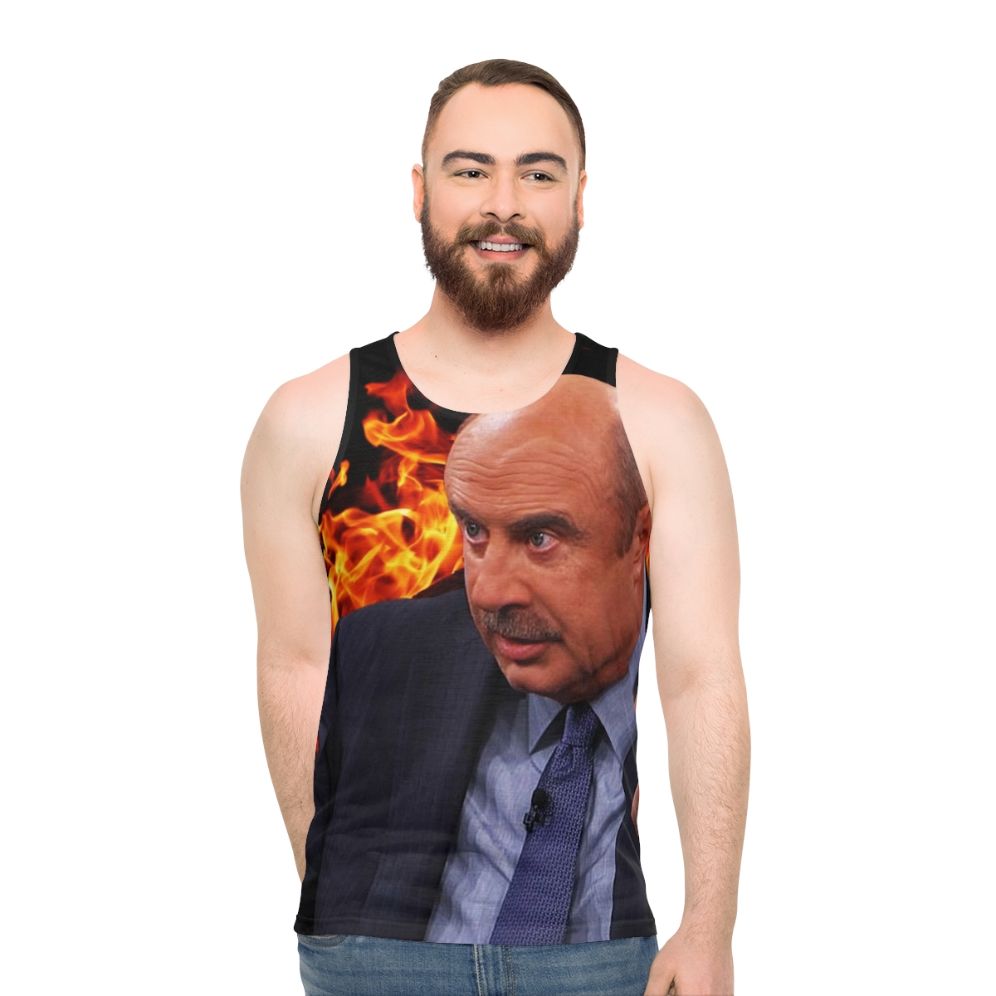 Angry Dr. Phil face graphic on unisex tank top
