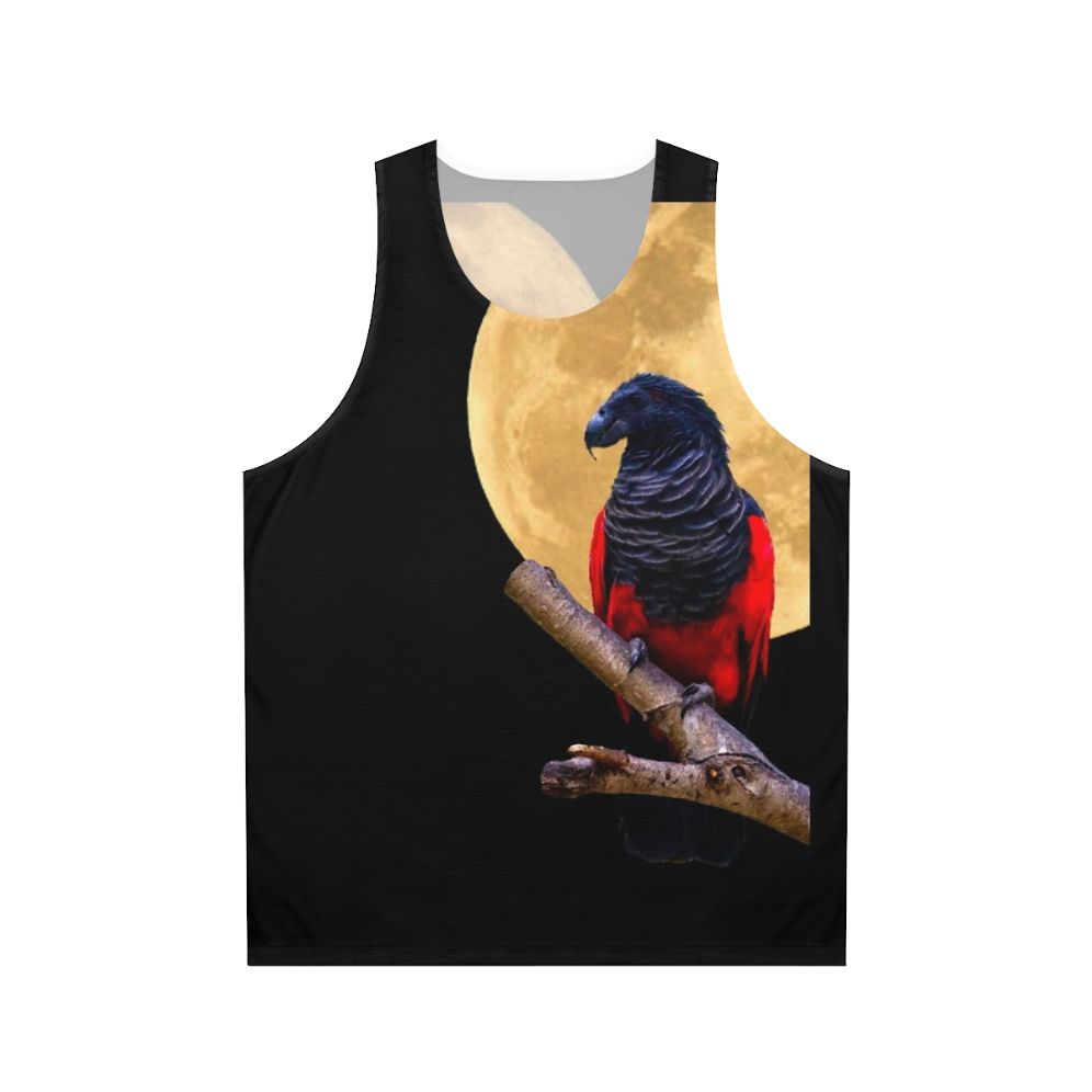 Dracula parrot with moon on black tank top