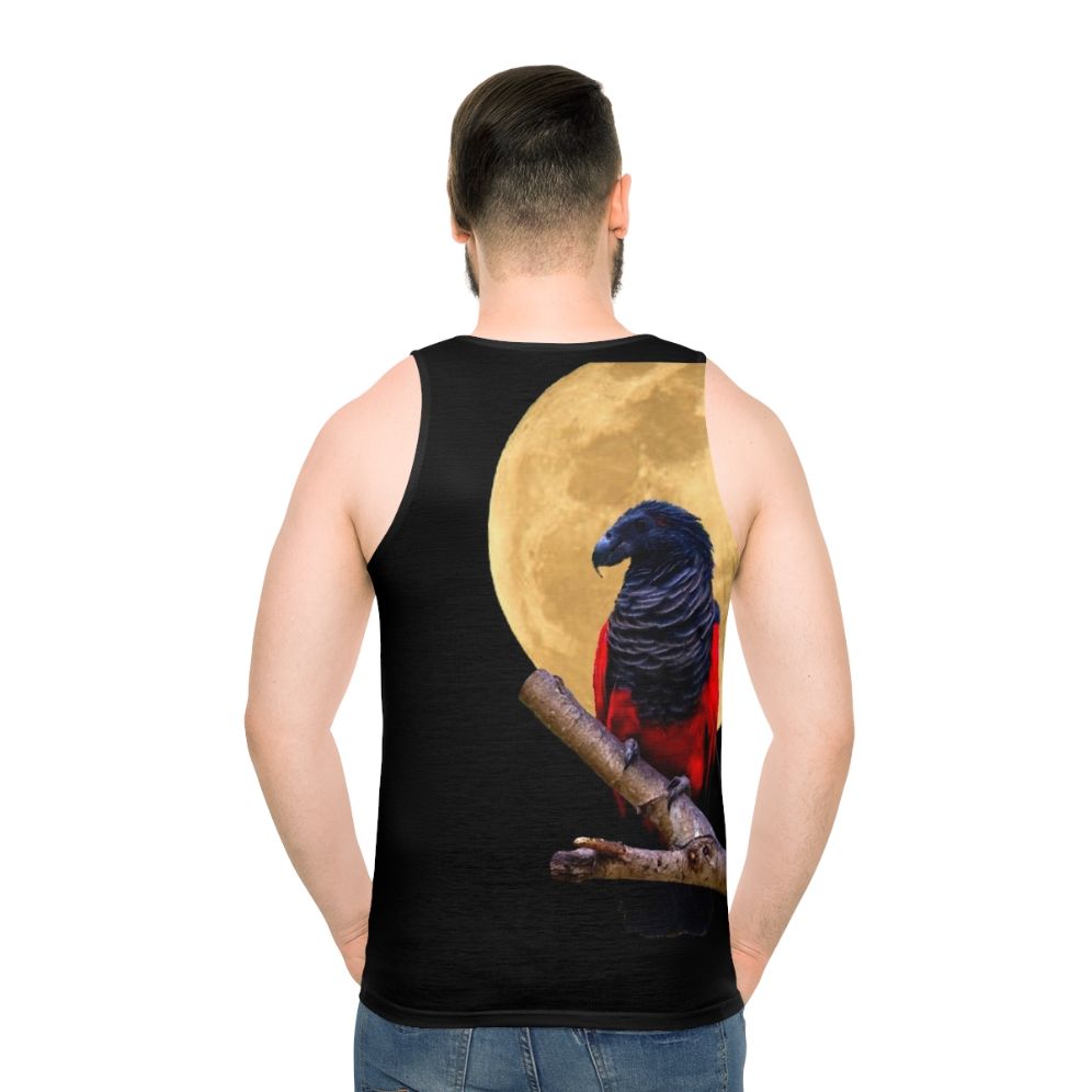 Dracula parrot with moon on black tank top