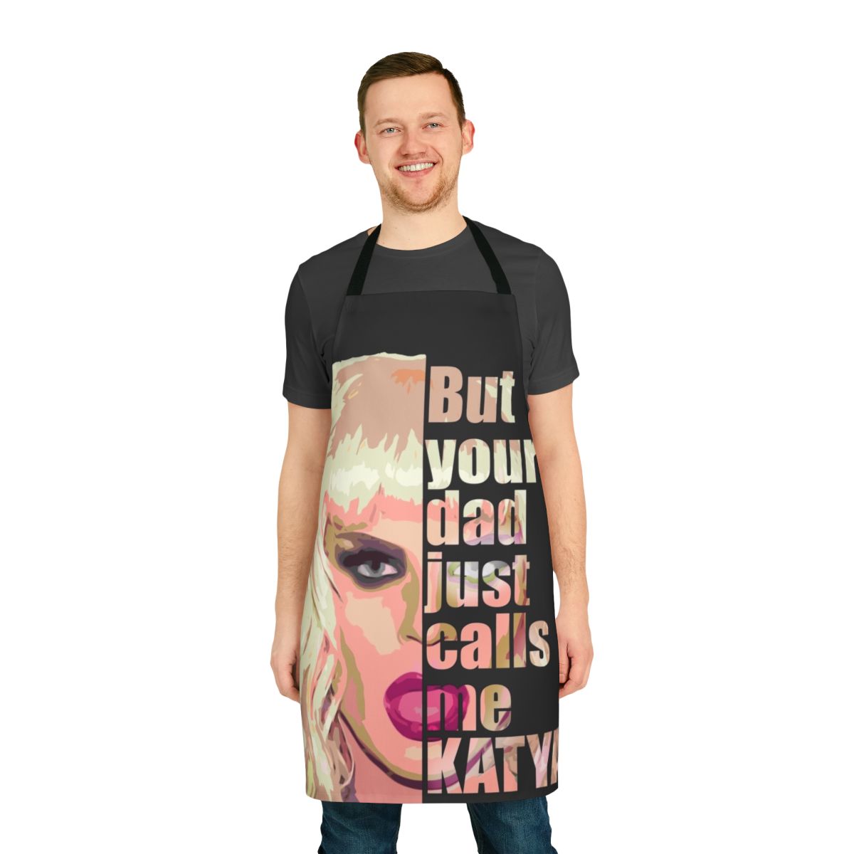 Vibrant apron featuring the name "Yakaterina Petrovna Zamolodchikova" in a stylized design, perfect for drag queen fans.