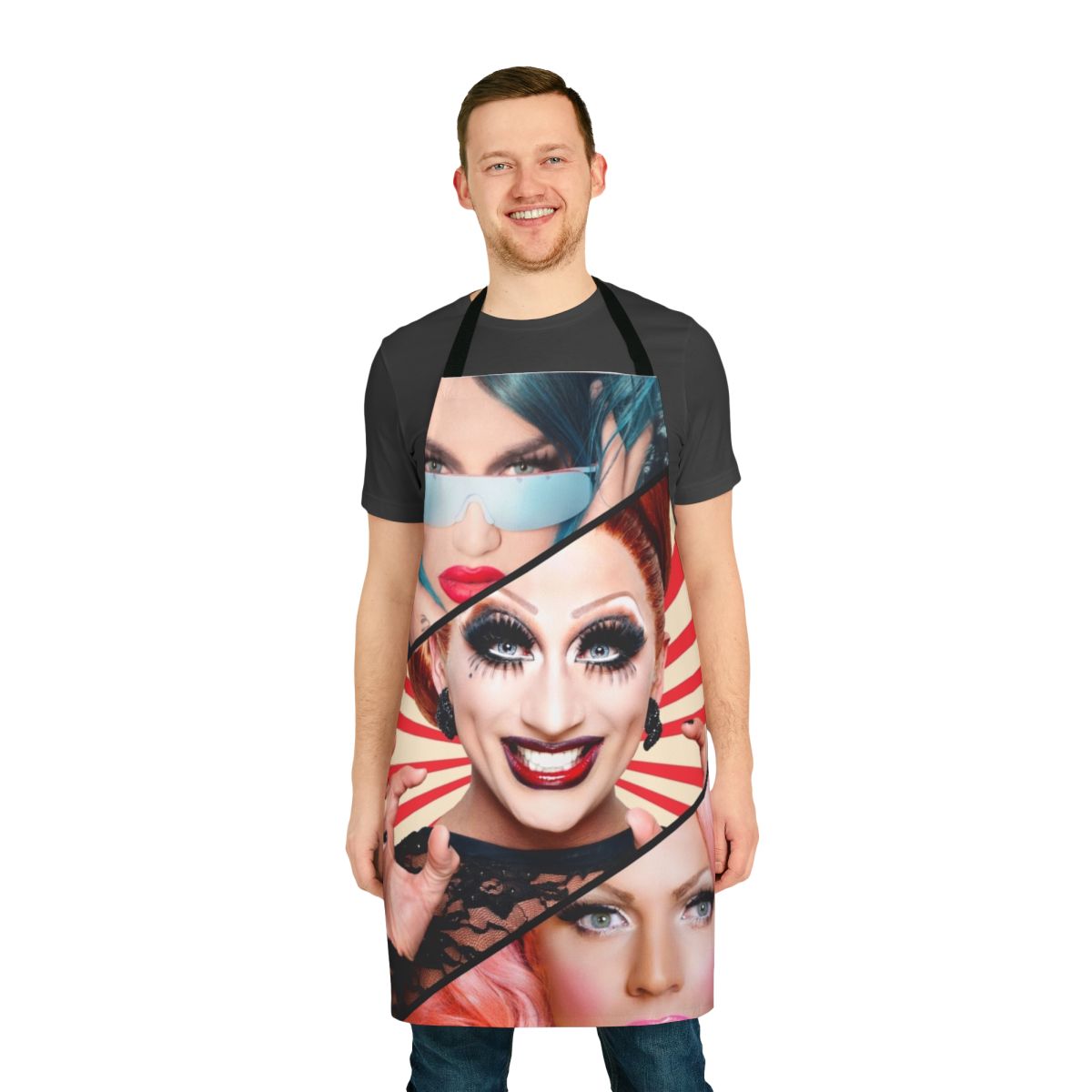 Colorful cooking apron featuring popular RuPaul's Drag Race queens