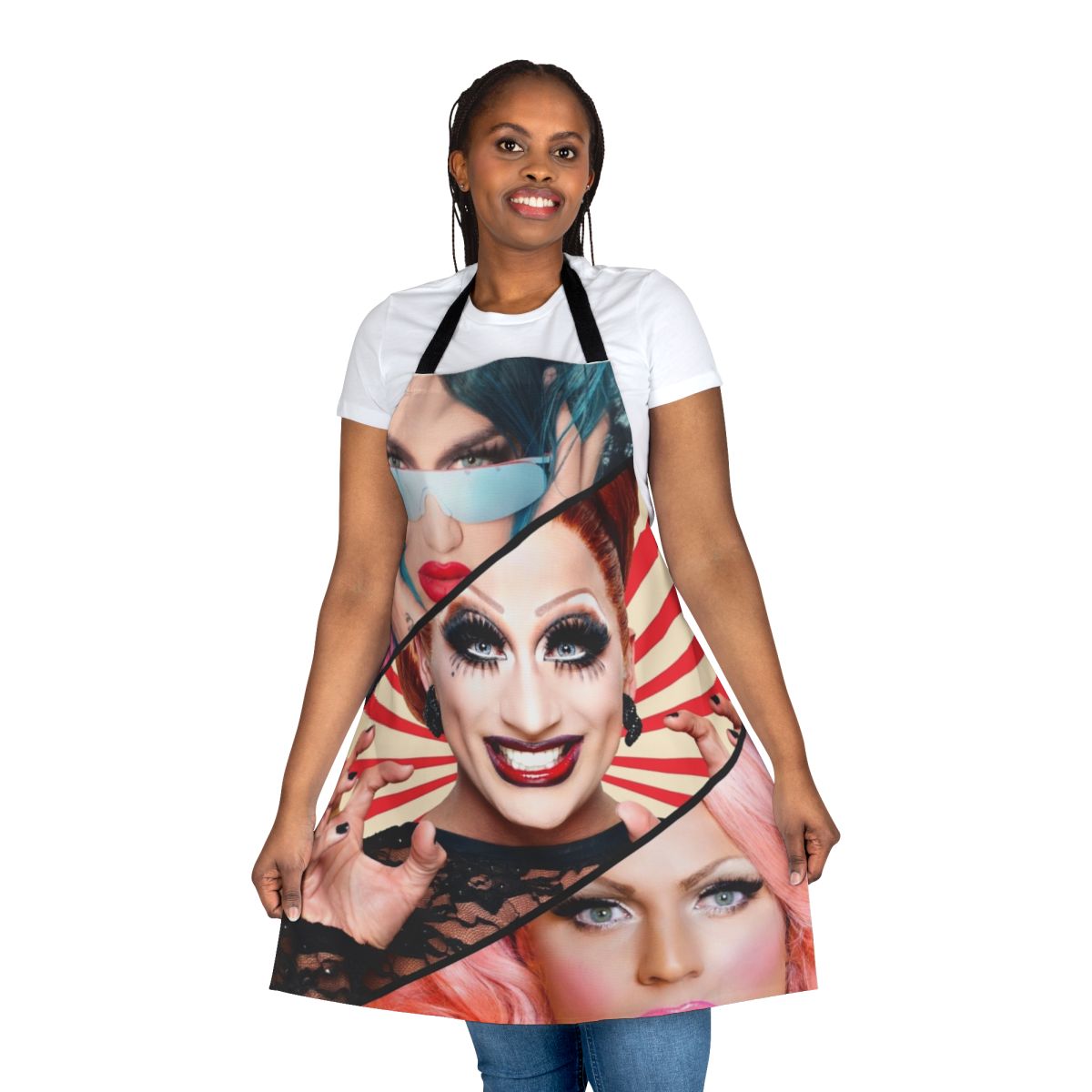 Colorful cooking apron featuring popular RuPaul's Drag Race queens