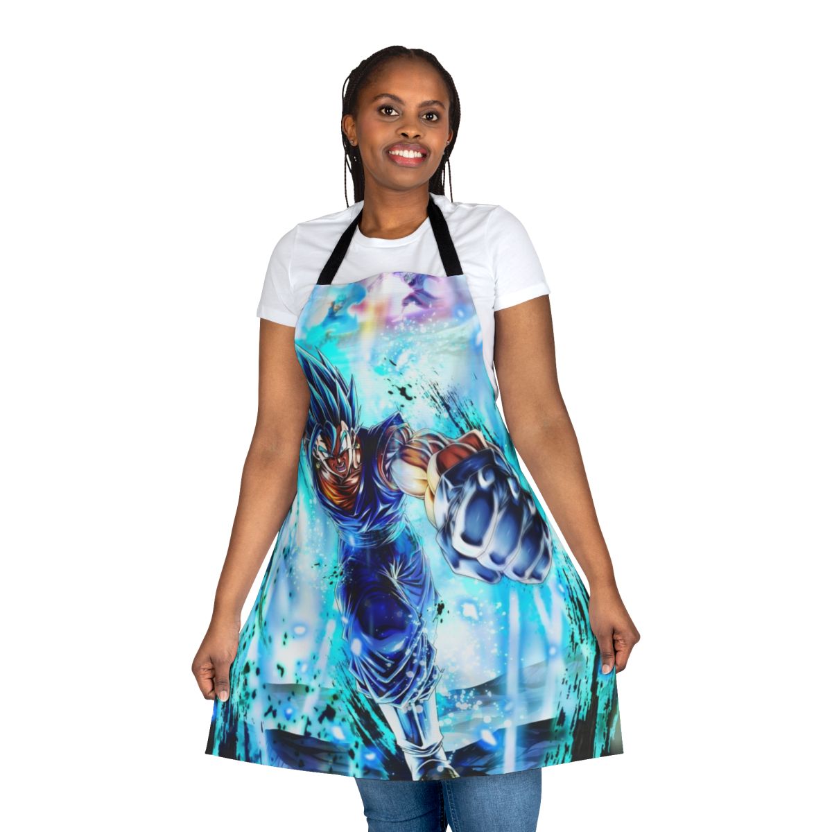 Dragon Ball Super inspired apron with Vegito Blue character design