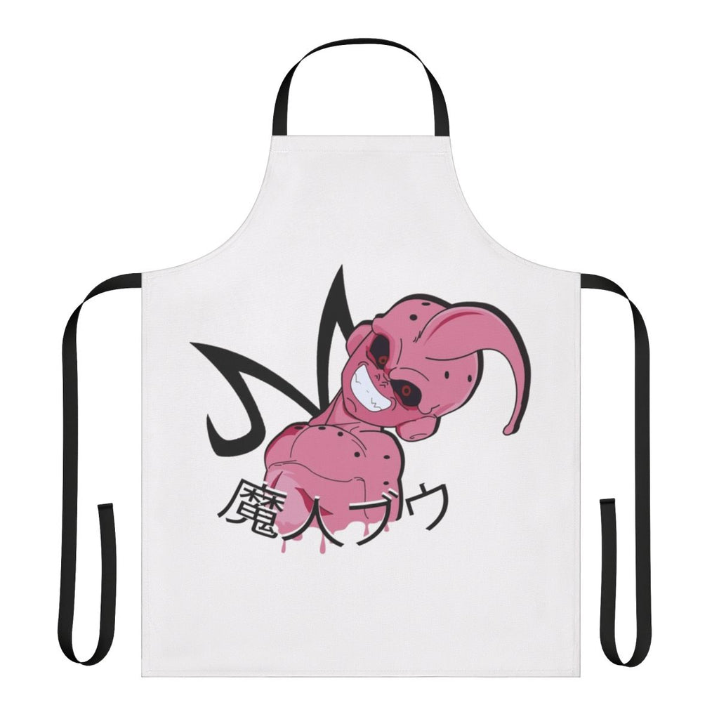 A pink apron featuring the character Kid Buu from the Dragon Ball anime series