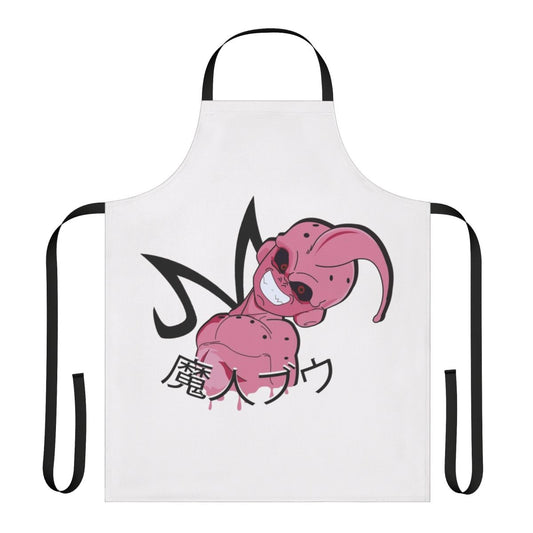 A pink apron featuring the character Kid Buu from the Dragon Ball anime series