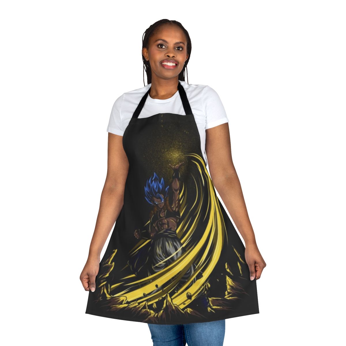 Dragon Ball inspired Super Saiyan God Super Saiyan apron with iconic character and anime artwork