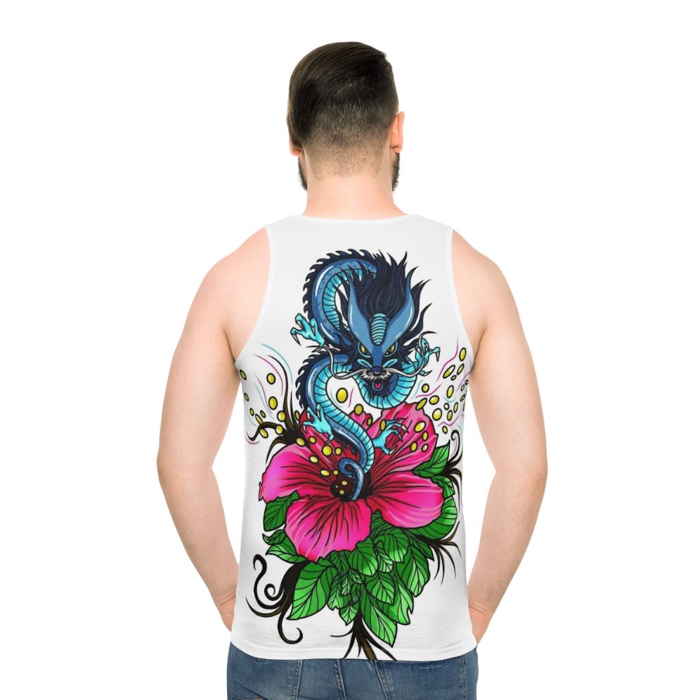 Unisex tank top featuring a dragon with hibiscus flowers