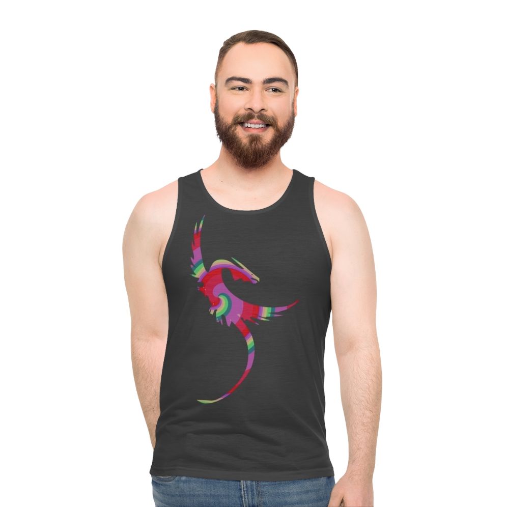 A beautiful and colorful unisex tank top featuring a dragon and other legendary animals