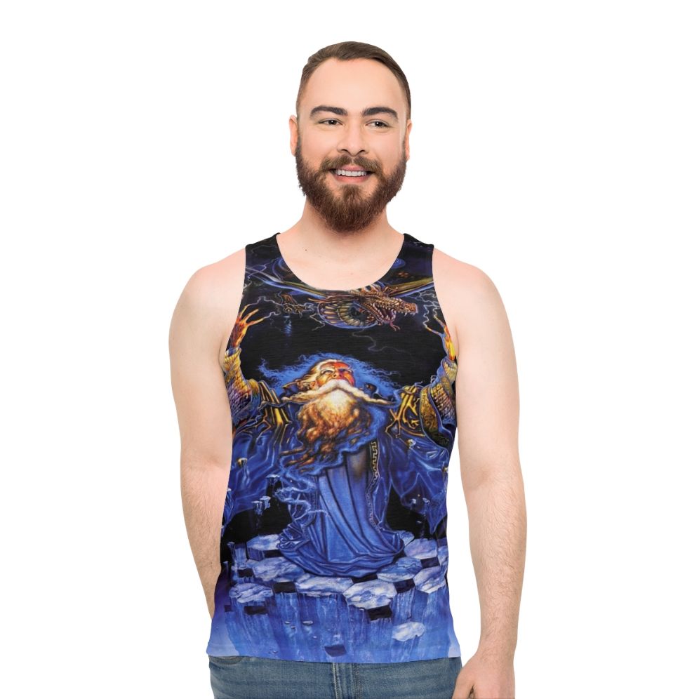 Dragon wizard graphic on unisex tank top
