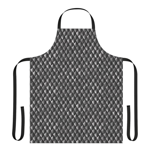 Medieval-inspired black apron with realistic dragon scale pattern design