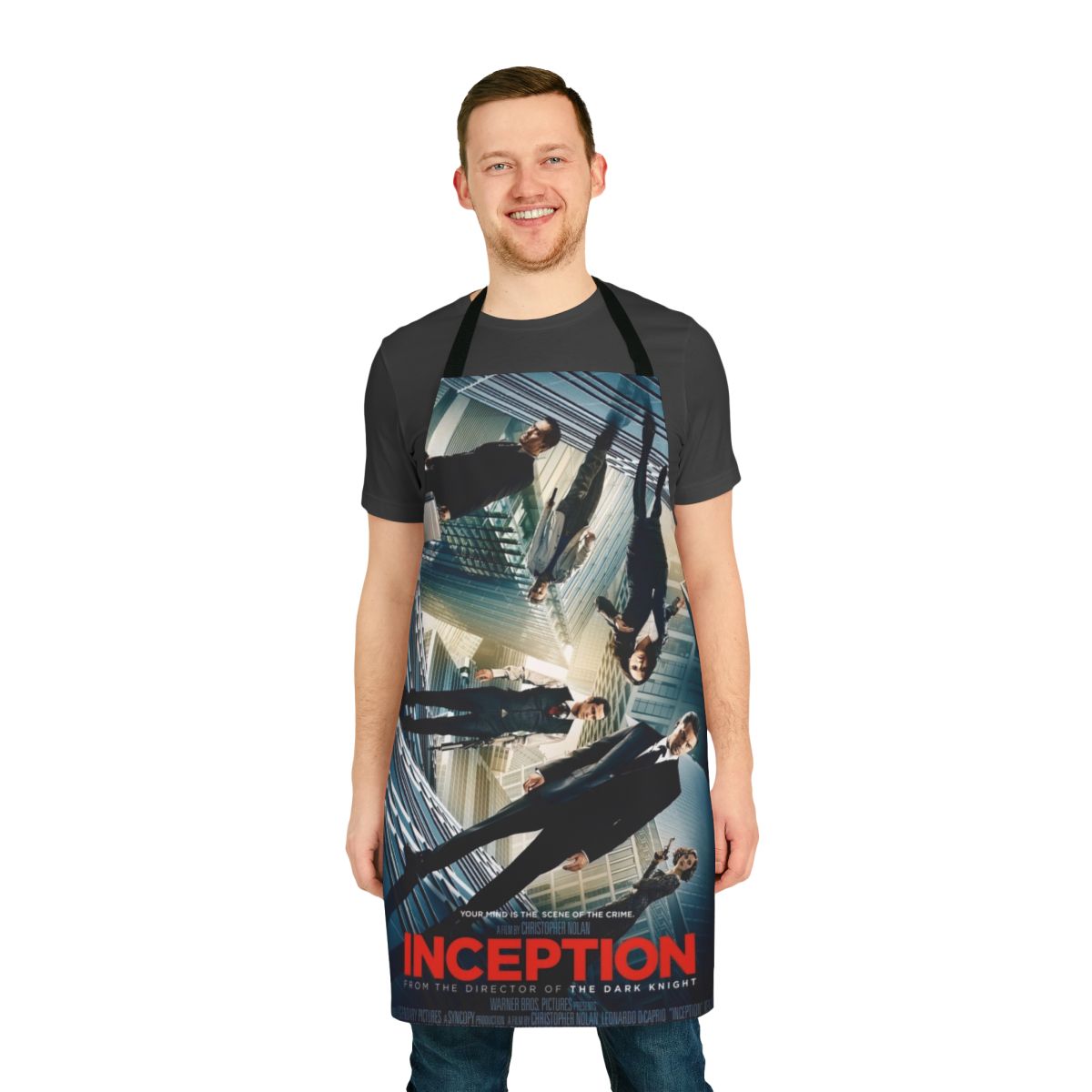 Dream-inspired movie apron featuring surreal art inspired by the Christopher Nolan film Inception