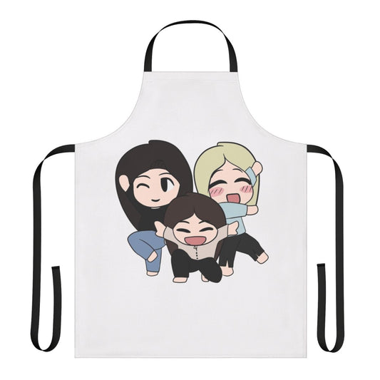 Dreamcatcher-themed apron featuring the members in a chibi style