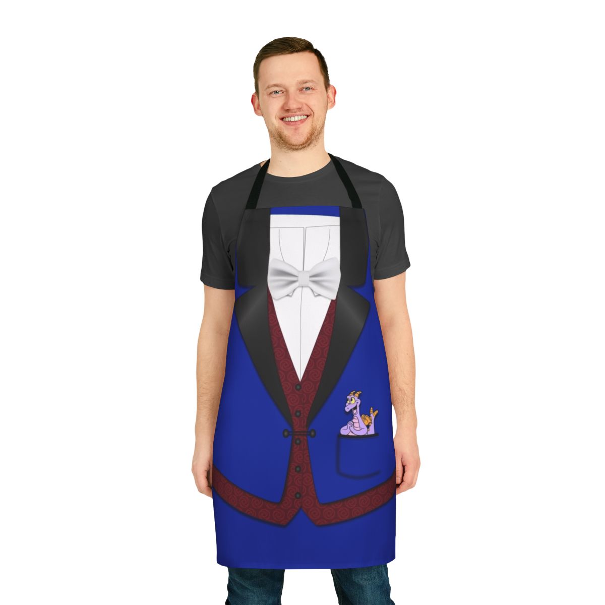 Dreamfinder and Figment inspired apron with colorful Disney and Epcot graphics